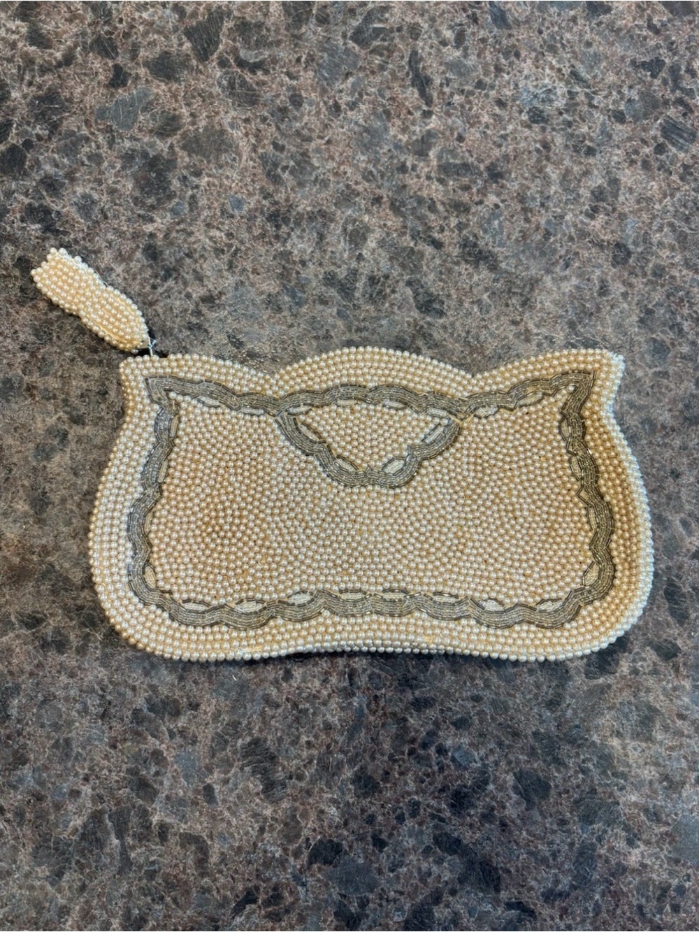 Vintage 1950’s Pearl Beaded Coin Clutch Zippered Purse Made In Japan